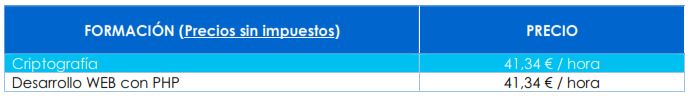 tabla precios formacion